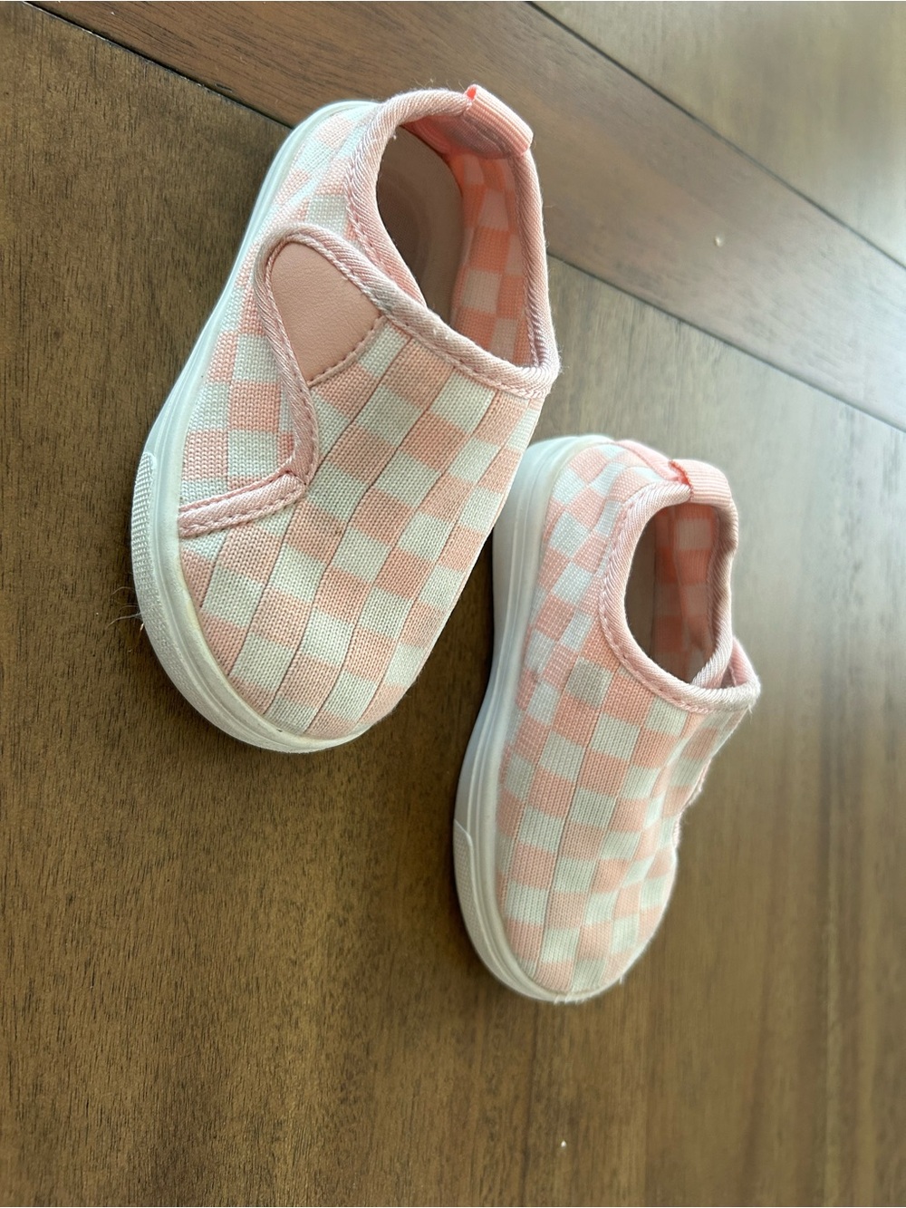 Kids Slip-On Checkerboard Sneakers - Pink and White